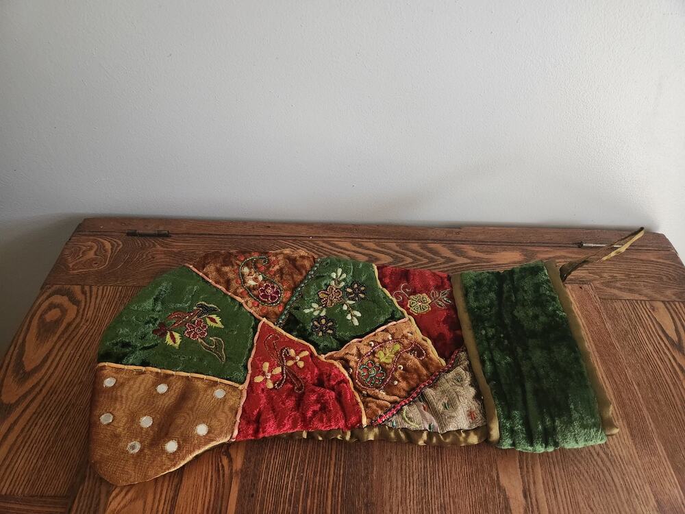 Purva Designs Made in India Handcrafted Embroidered Christmas Stocking 17"L